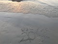 Ã¢â¬Åbye bye 2017Ã¢â¬Â on the beach with sea waving when sunset